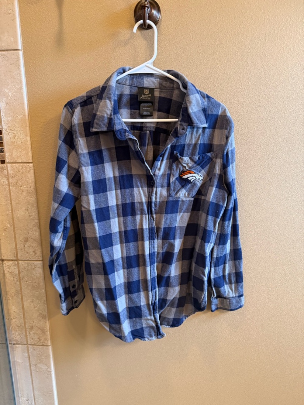 NFL Blue Plaid Button-Down Shirt with Team Patch